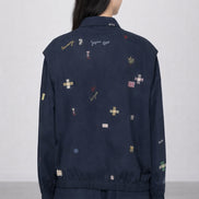Bomber Claira,  in Cotone Sfoderato Blu Navy con Ricami, SEA NY