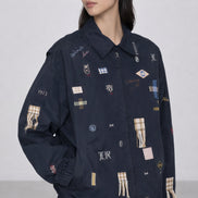 Bomber Claira,  in Cotone Sfoderato Blu Navy con Ricami, SEA NY