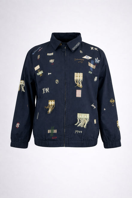 Bomber Claira,  in Cotone Sfoderato Blu Navy con Ricami, SEA NY