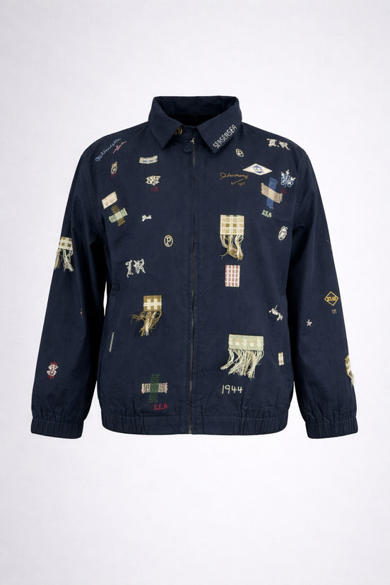 Bomber Claira,  in Cotone Sfoderato Blu Navy con Ricami, SEA NY