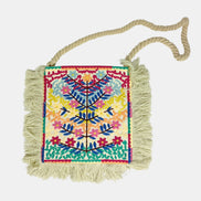 Borsa a Tracolla di Cotone Burro con Frange e Ricami Colorati Antik Batik