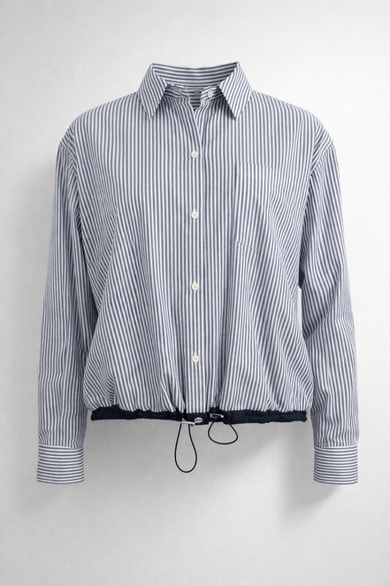 Camicia di Cotone Over a Bastoncino con Coulisse sul Fondo, True Royal
