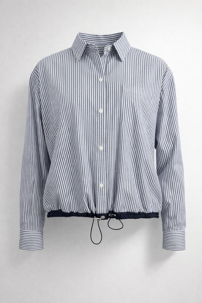 Camicia di Cotone Over a Bastoncino con Coulisse sul Fondo, True Royal