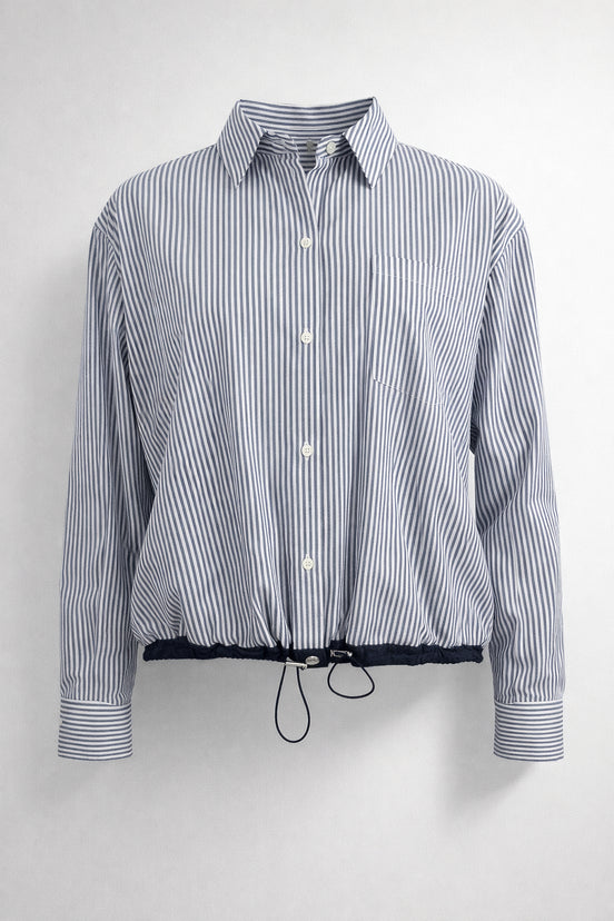 Camicia di Cotone Over a Bastoncino con Coulisse sul Fondo, True Royal