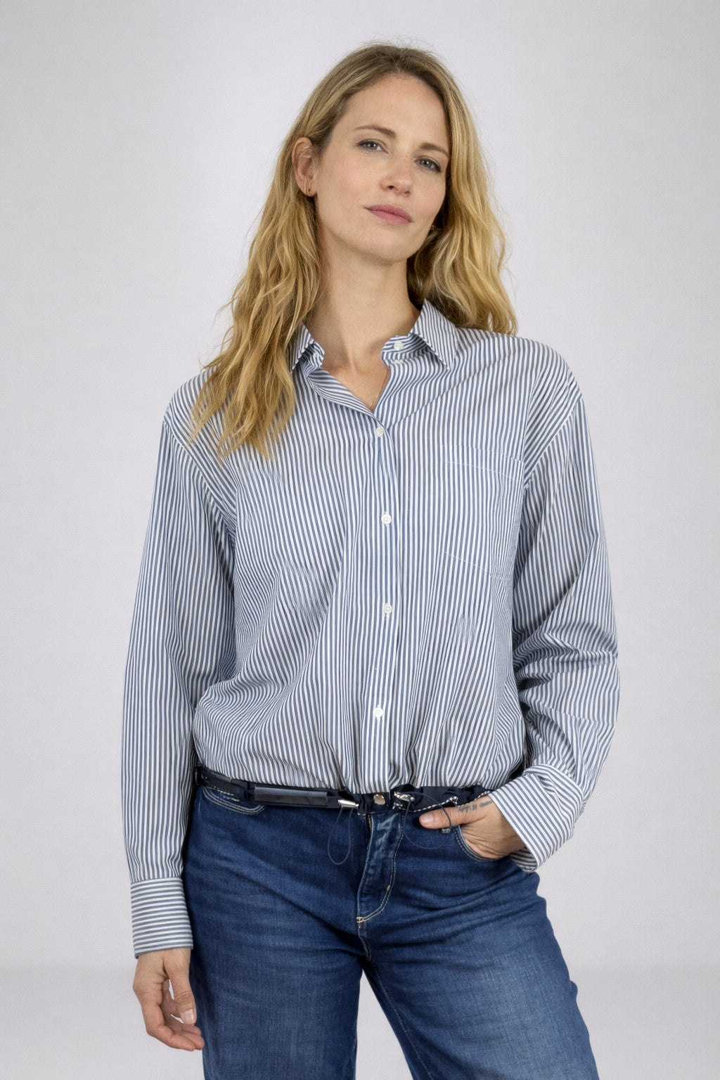 Camicia di Cotone Over a Bastoncino con Coulisse sul Fondo, True Royal