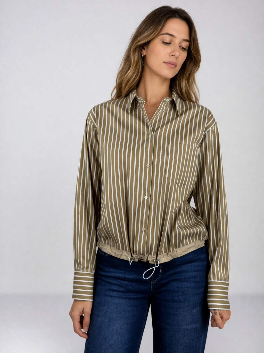 Camicia di Cotone Over a Bastoncino con Coulisse sul Fondo, True Royal