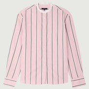 Soeur, Camicia Coreana in Popeline Rosa con Righe Bermudes