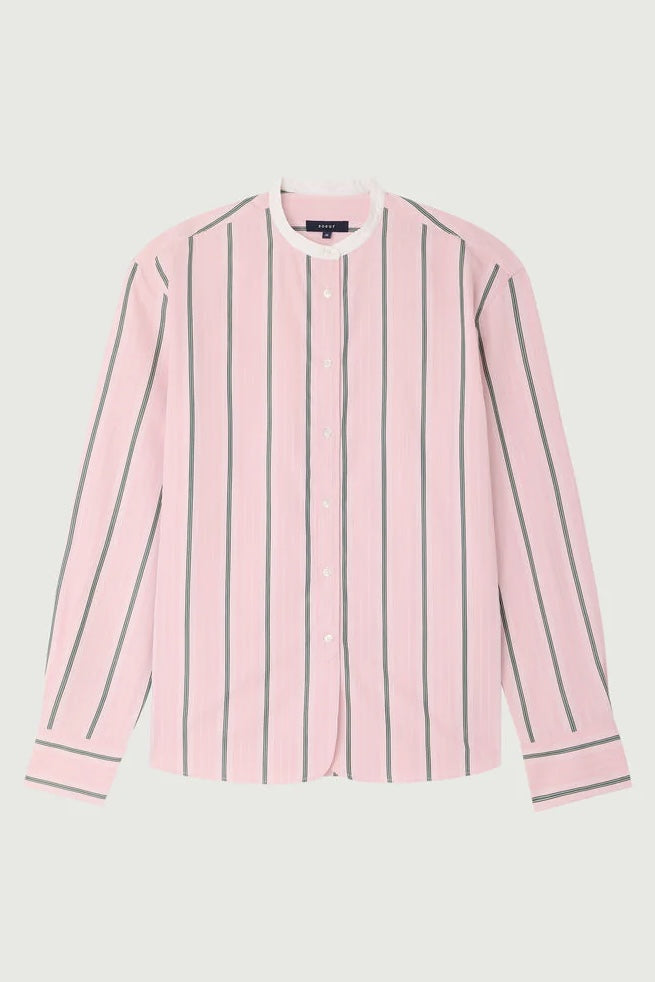 Soeur, Camicia Coreana in Popeline Rosa con Righe Bermudes
