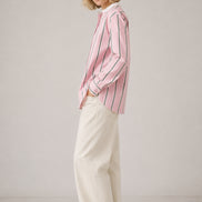 Soeur, Camicia Coreana in Popeline Rosa con Righe Bermudes