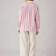 Soeur, Camicia Coreana in Popeline Rosa con Righe Bermudes