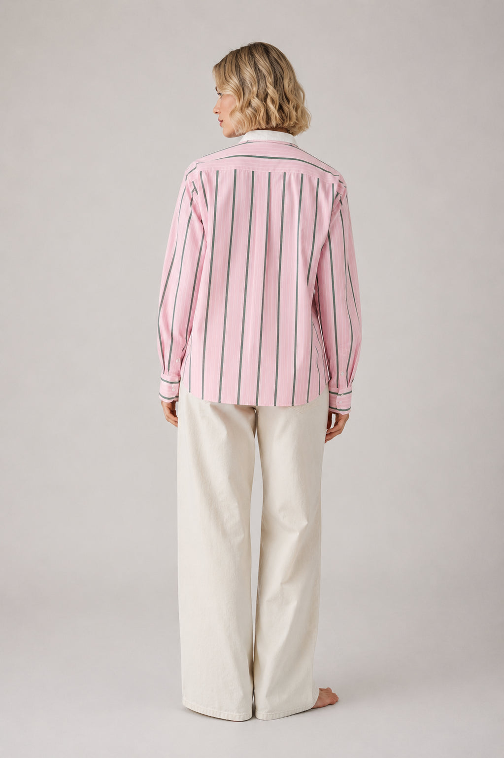Soeur, Camicia Coreana in Popeline Rosa con Righe Bermudes