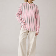 Soeur, Camicia Coreana in Popeline Rosa con Righe Bermudes