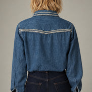 Maison Hotel, Camicia in Denim con Ricami a Contrasto Zach