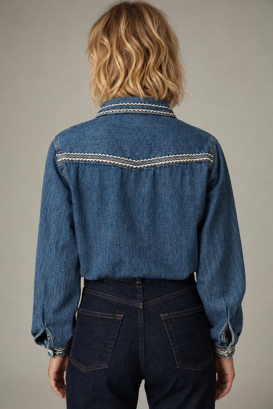 Maison Hotel, Camicia in Denim con Ricami a Contrasto Zach