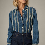 Maison Hotel, Camicia in Denim con Ricami a Contrasto Zach