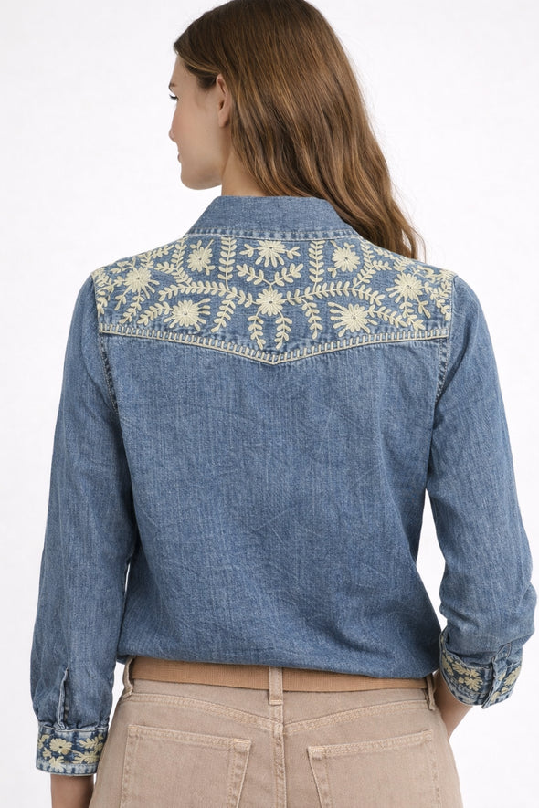 Camicia Denim con Ricami Maison Hotel
