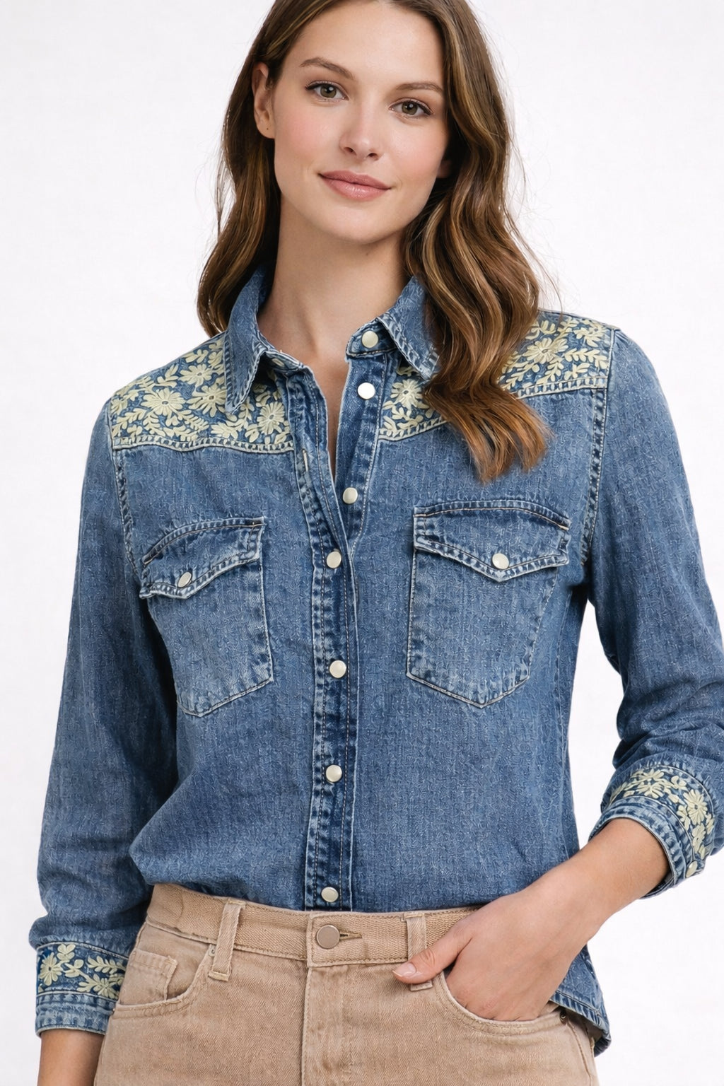 Camicia Denim con Ricami Maison Hotel