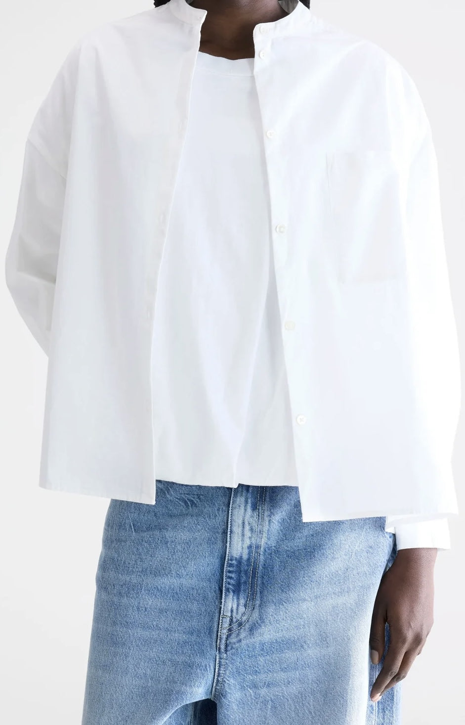 Camicia Coreana Over Bianca Popeline con Taschino Bellrose