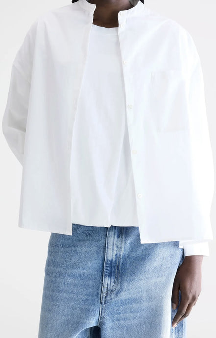 Camicia Coreana Over Bianca Popeline con Taschino Bellrose