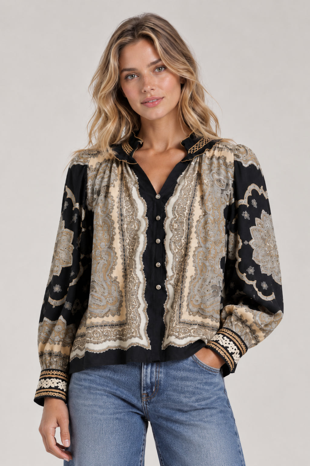 Scarlett Poppies, Camicia Coreana Misto Seta Stampa Paisley