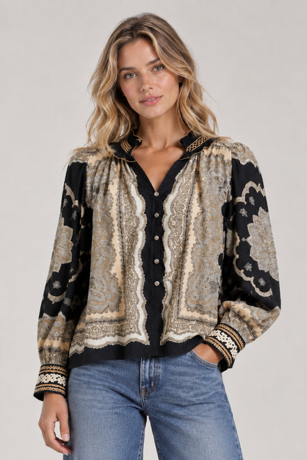 Scarlett Poppies, Camicia Coreana Misto Seta Stampa Paisley
