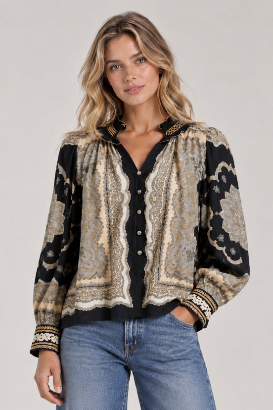 Scarlett Poppies, Camicia Coreana Misto Seta Stampa Paisley