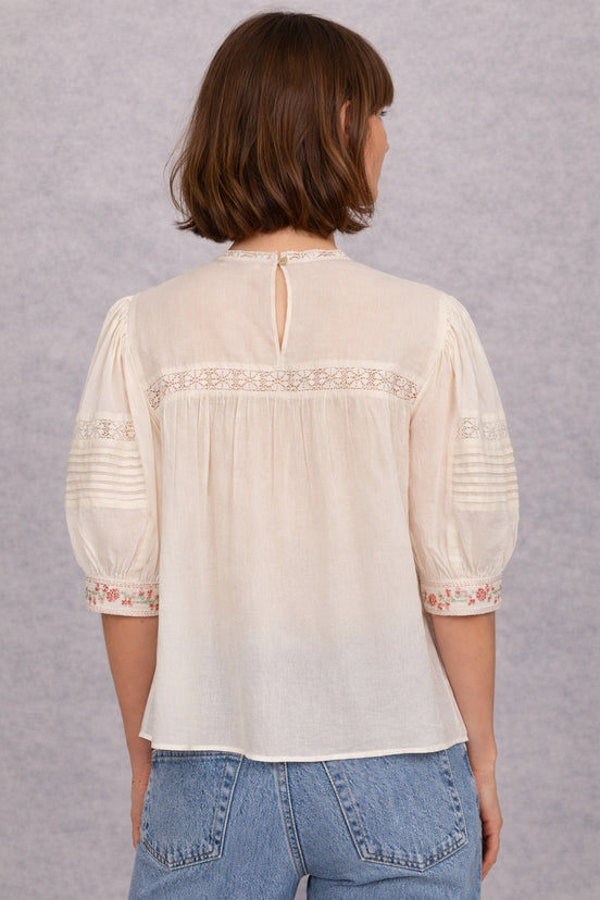 MA.BE Apparel, Camicia Manica a Gomito con Pizzo e Ricami Fleur