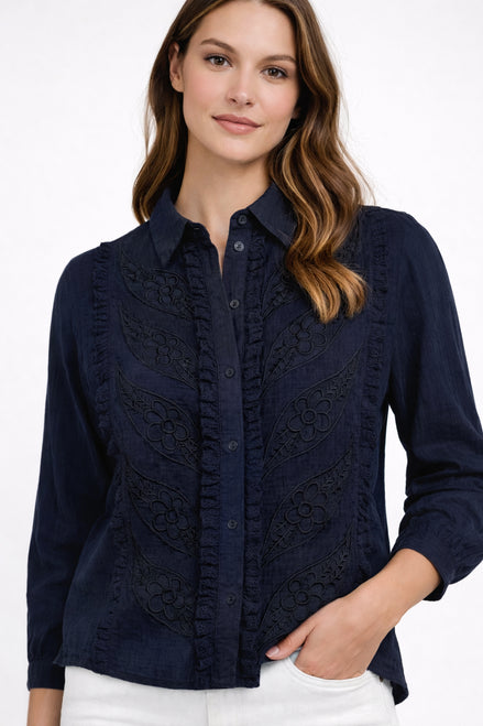 Camcia con Ricami Blu Notte Maison Hotel