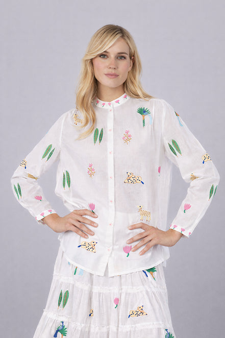 Nimo With Love, Camicia Coreana Leggera Ricami Jungle