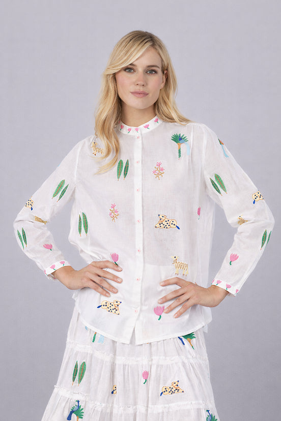 Nimo With Love, Camicia Coreana Leggera Ricami Jungle