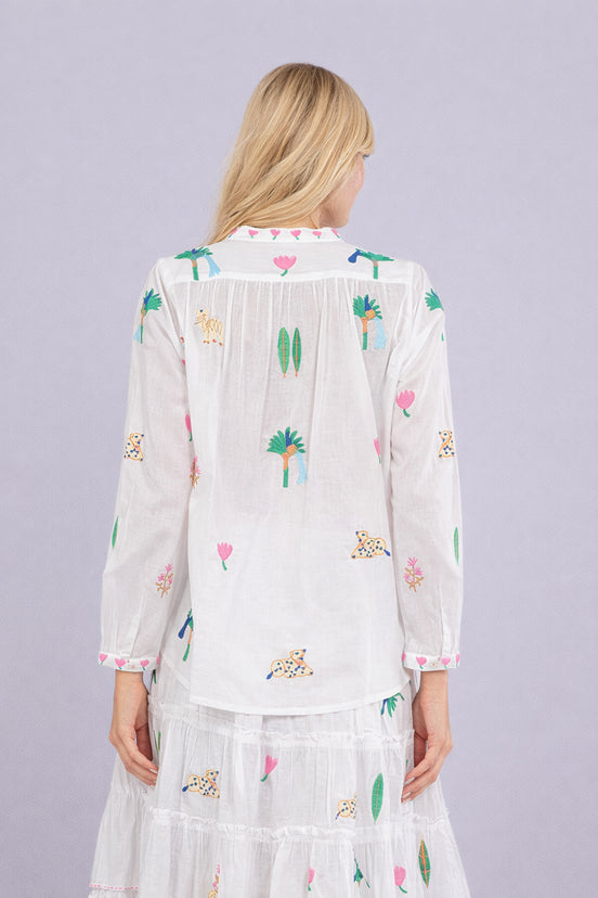 Nimo With Love, Camicia Coreana Leggera Ricami Jungle