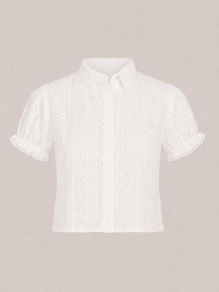 Delfina, Camicia Manica Corta Pizzo Sangallo