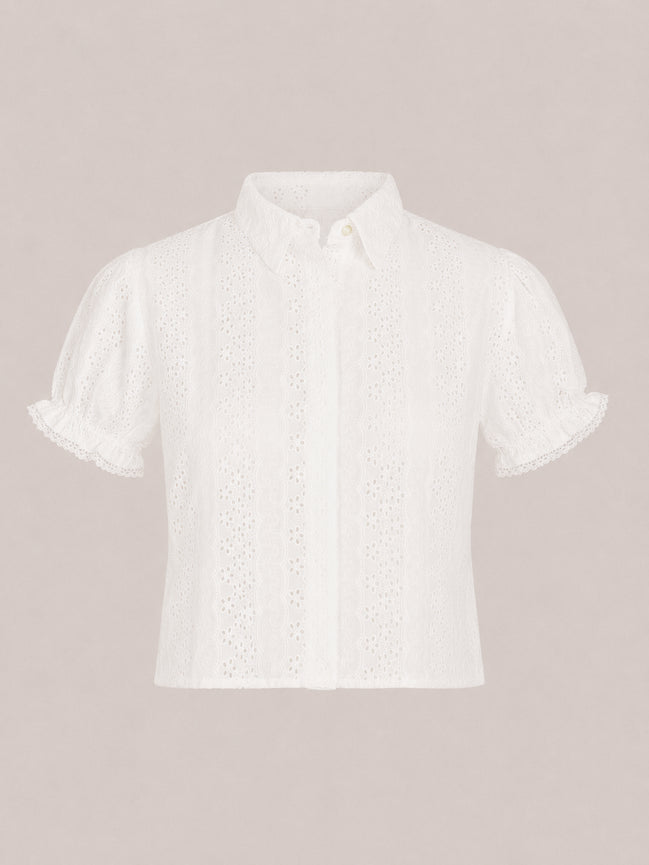 Delfina, Camicia Manica Corta Pizzo Sangallo