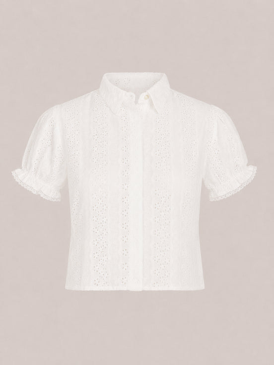 Delfina, Camicia Manica Corta Pizzo Sangallo