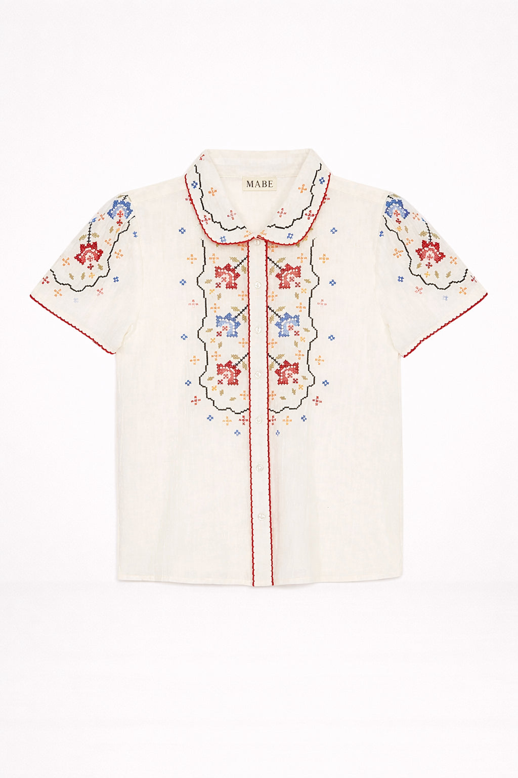 MA.BE Apparel, Camicia a Maniche Corte con Ricami Ruby