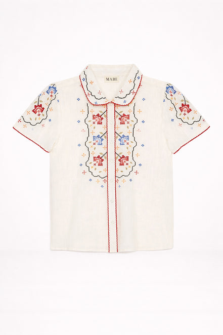 MA.BE Apparel, Camicia a Maniche Corte con Ricami Ruby