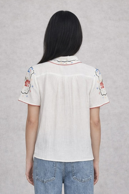 MA.BE Apparel, Camicia a Maniche Corte con Ricami Ruby