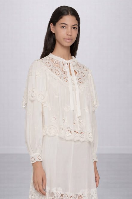 Camicia Sofia con Laccetto sullo Scollo e Ricami, SEA New York