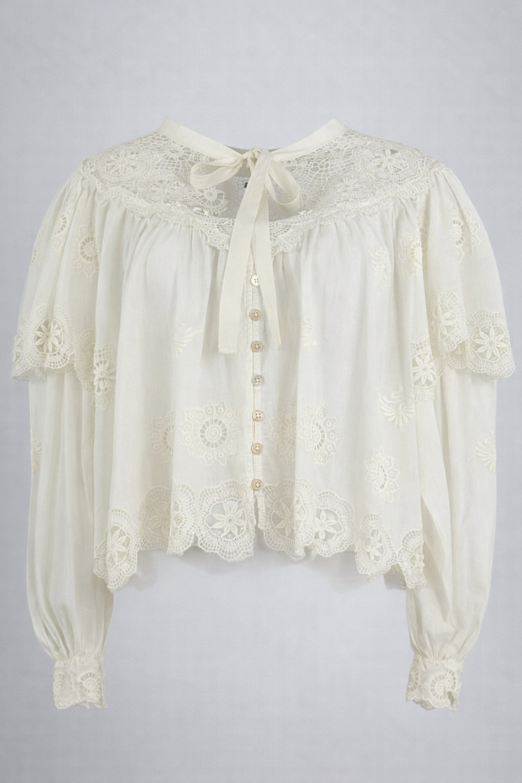 Camicia Sofia con Laccetto sullo Scollo e Ricami, SEA New York
