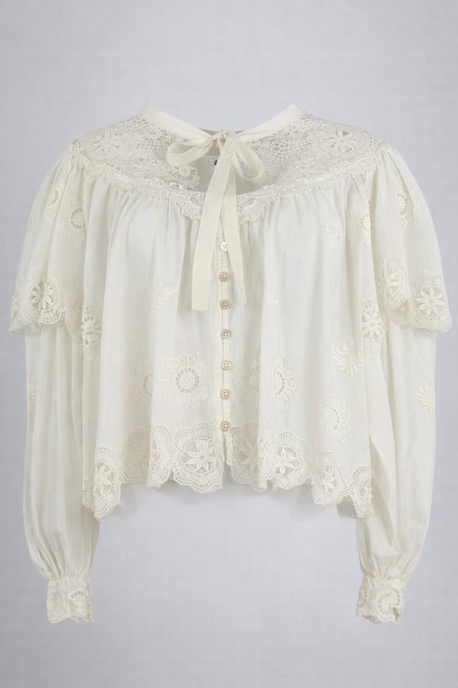 Camicia Sofia con Laccetto sullo Scollo e Ricami, SEA New York