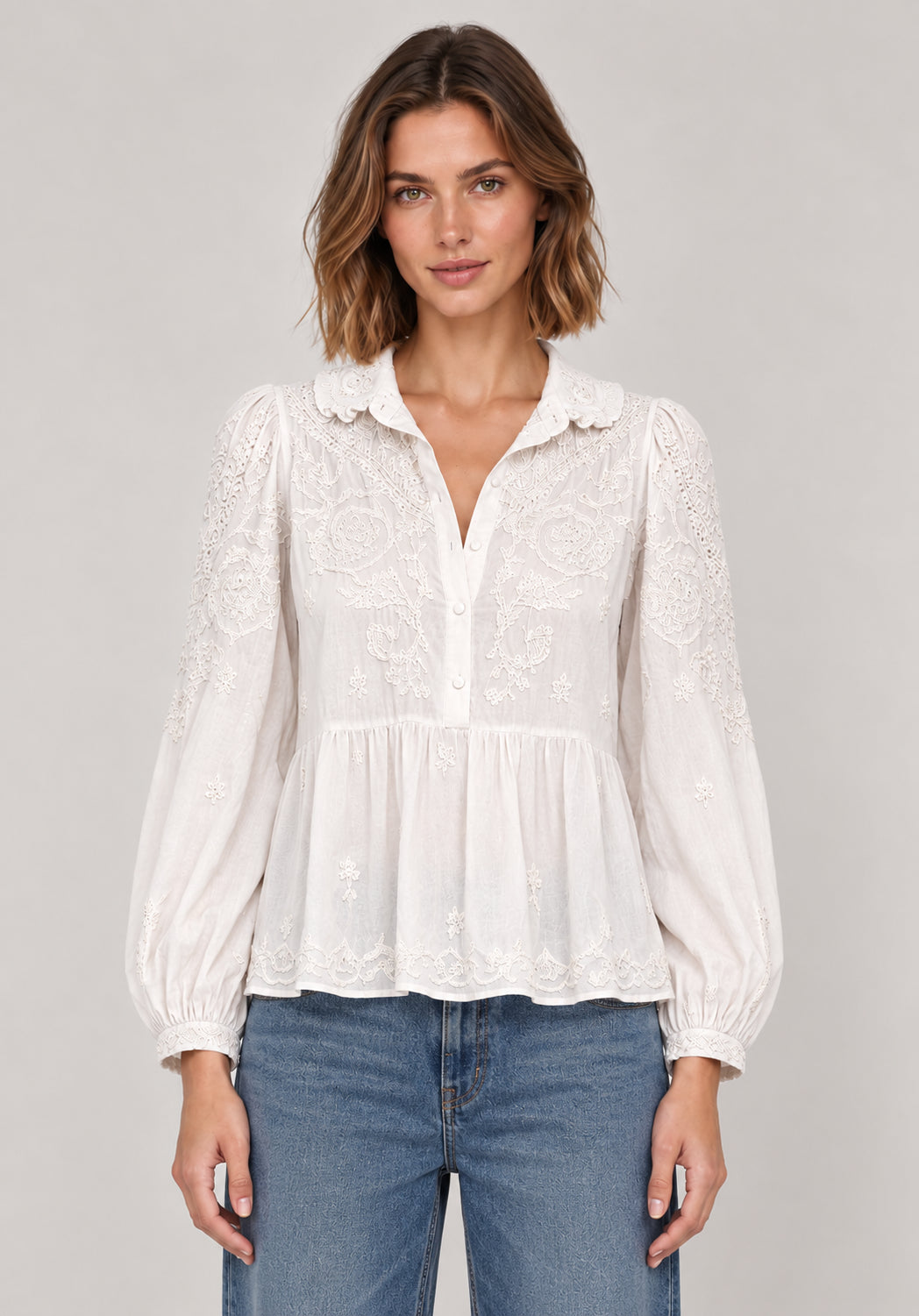 Scarlett Poppies, Camicia Bianca Colletto Tondo  Ricamata