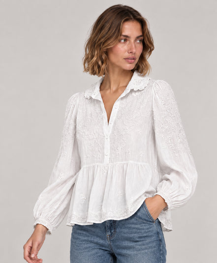 Scarlett Poppies, Camicia Bianca Colletto Tondo  Ricamata