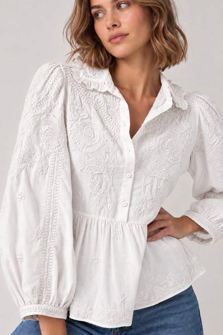 Scarlett Poppies, Camicia Bianca Colletto Tondo  Ricamata