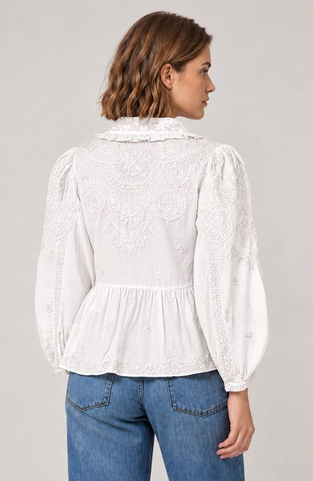 Scarlett Poppies, Camicia Bianca Colletto Tondo  Ricamata