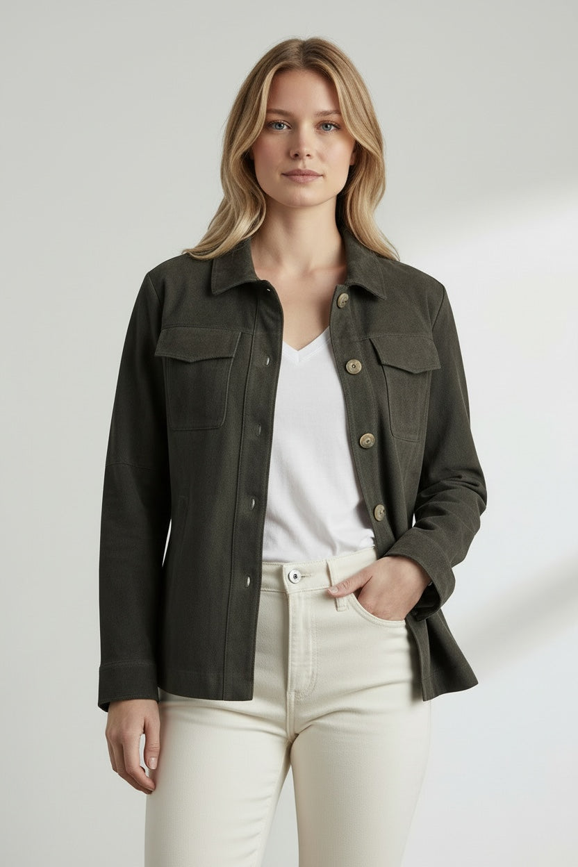 Camicia in Camoscio Slim Fit  con Tasche