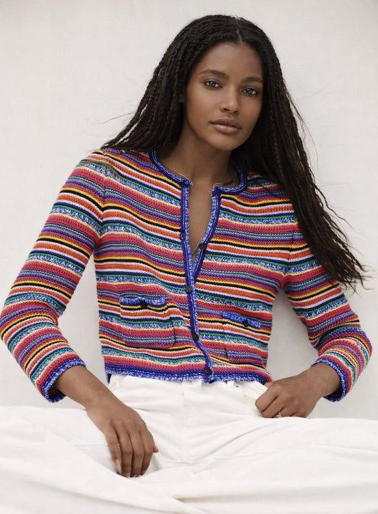 Cardigan Girocollo a Righe Muticolor Ba&sh