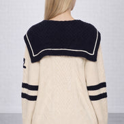 Cardigan in Stile Marinaro in Lana con Trecce e Ricami, SEA NY