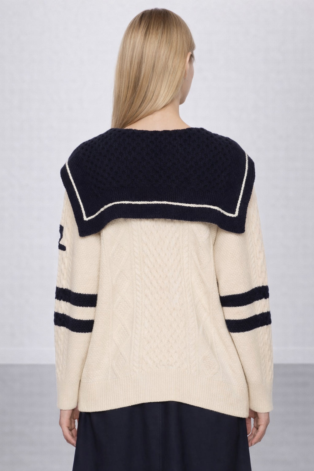 Cardigan in Stile Marinaro in Lana con Trecce e Ricami, SEA NY