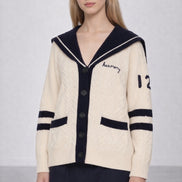 Cardigan in Stile Marinaro in Lana con Trecce e Ricami, SEA NY