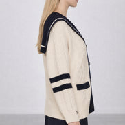 Cardigan in Stile Marinaro in Lana con Trecce e Ricami, SEA NY